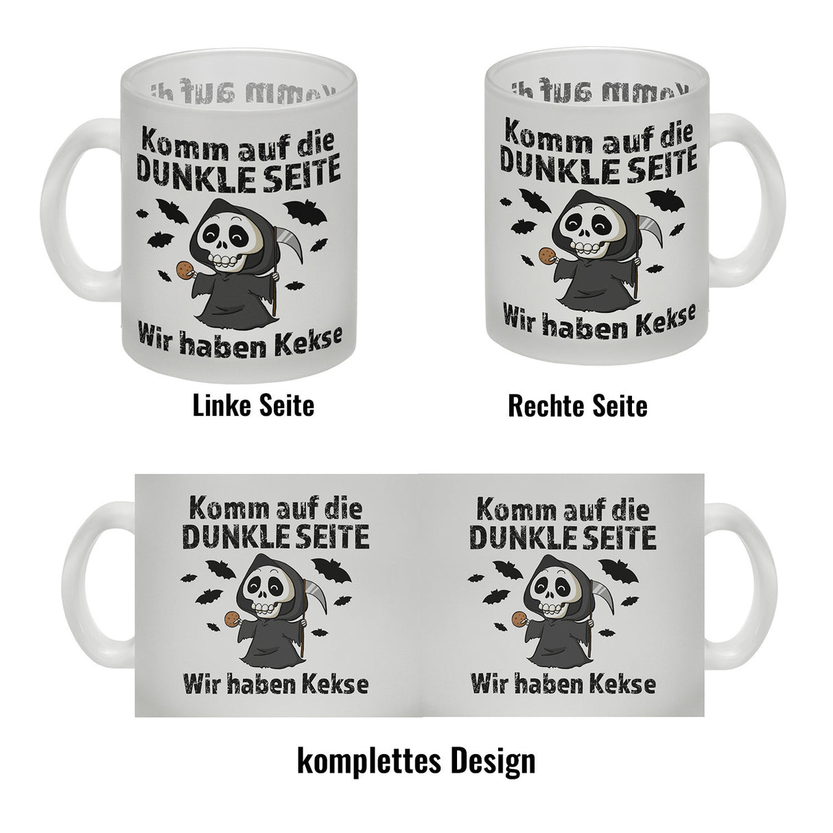Komm auf die dunkle Seite Kaffeebecher mit Spruch Wir haben Kekse