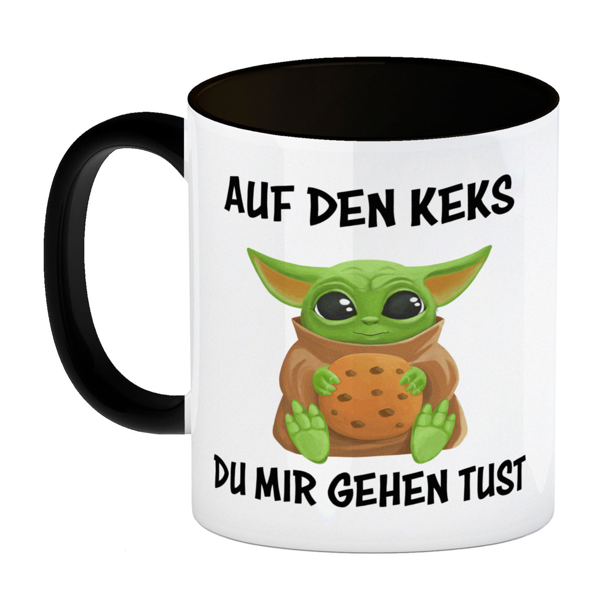 Baby-Alien Kaffeebecher mit Spruch Auf den Keks du mir gehen tust