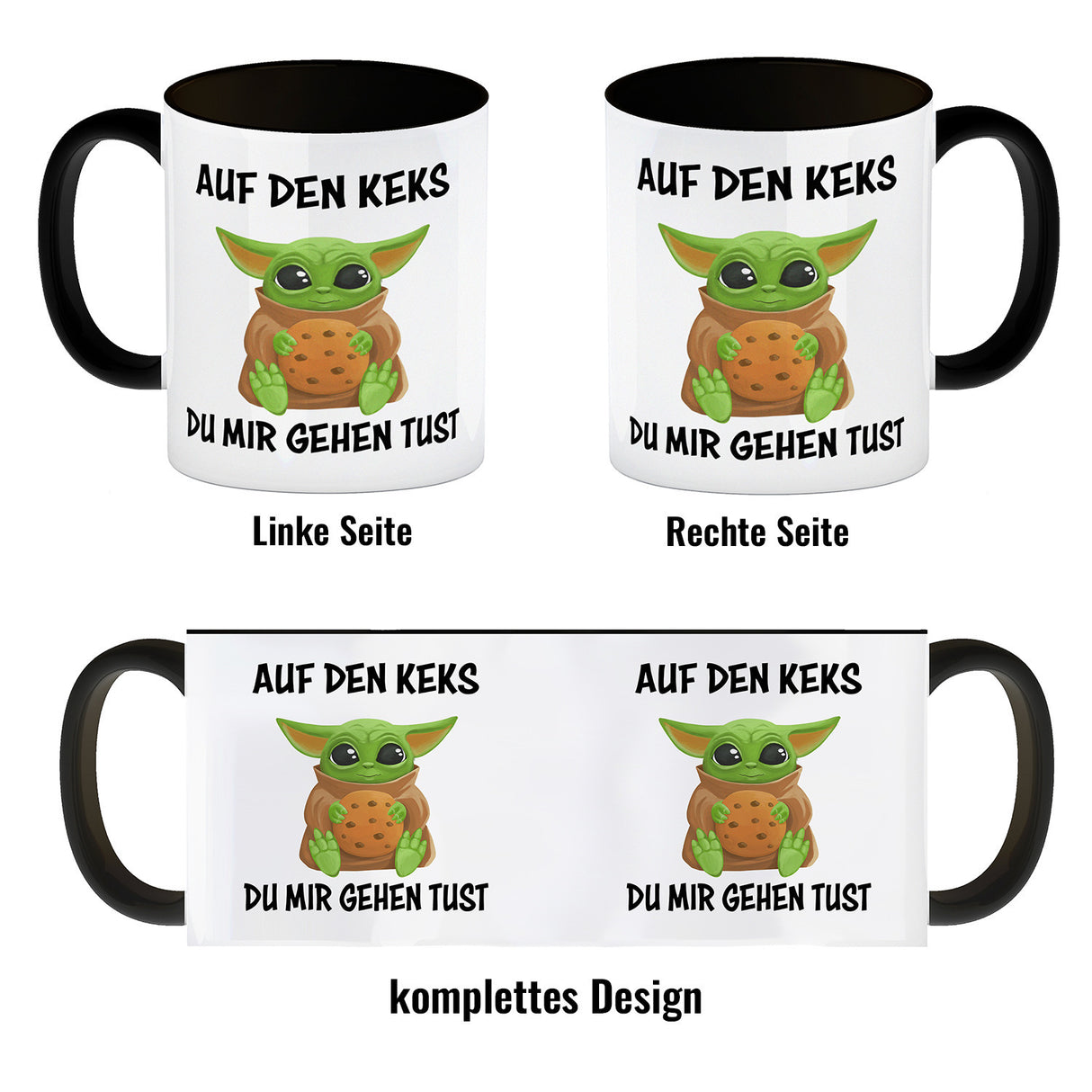 Baby-Alien Kaffeebecher mit Spruch Auf den Keks du mir gehen tust