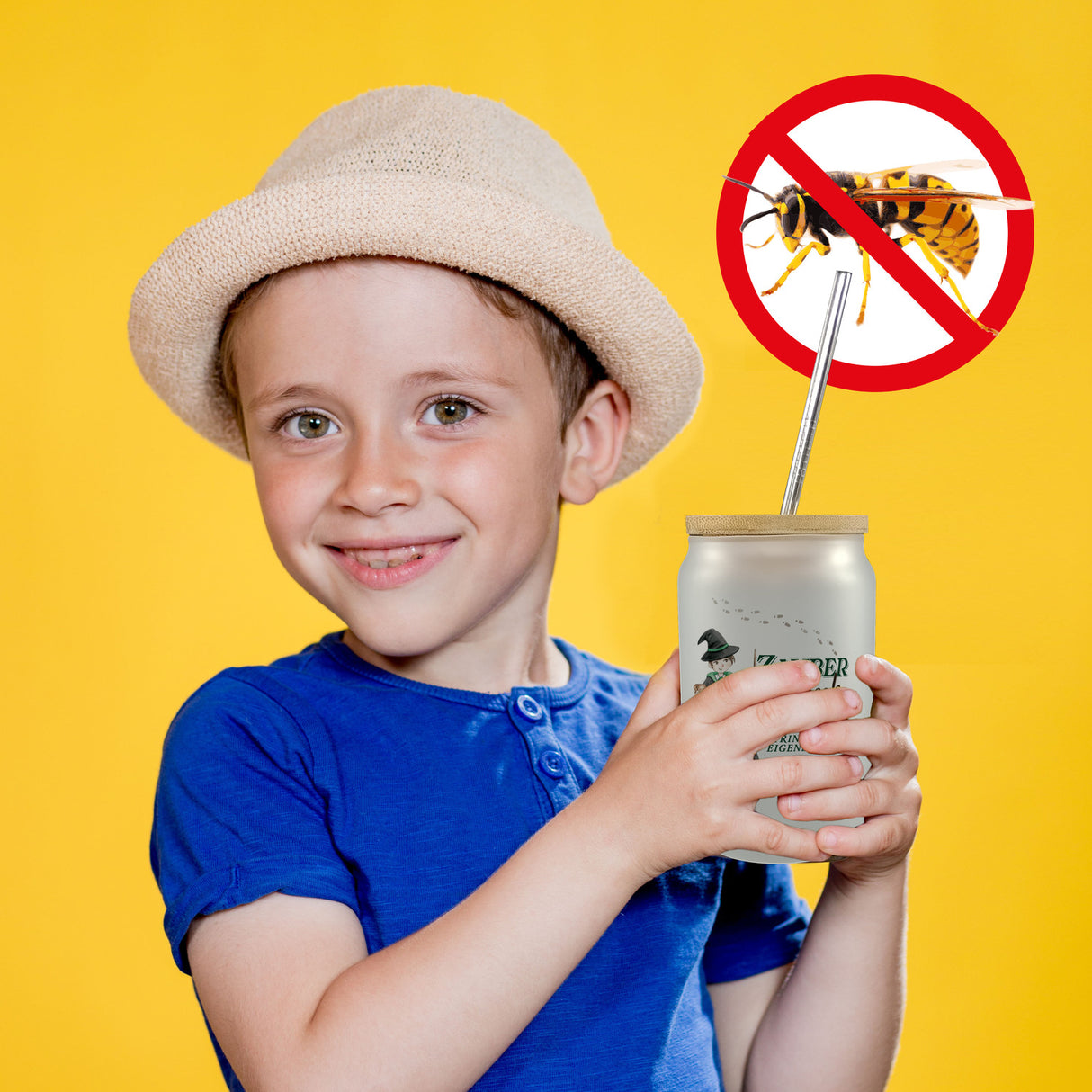 Zaubertrank Trinkglas mit Bambusdeckel mit Zauberschüler