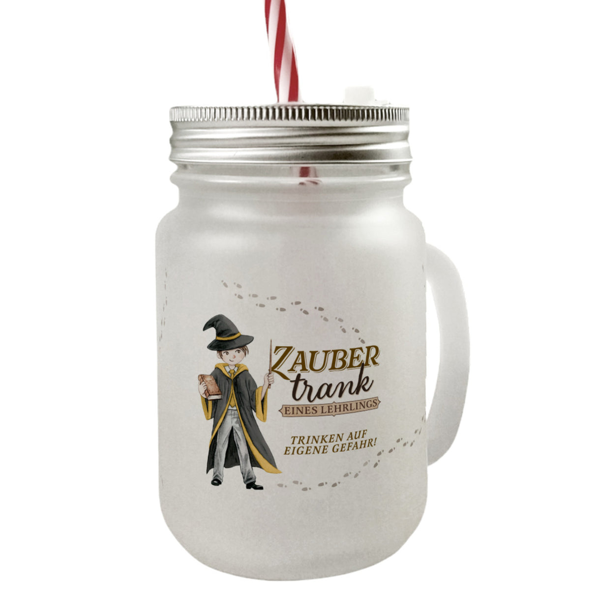 Zaubertrank Trinkglas mit Bambusdeckel mit Zauberschüler