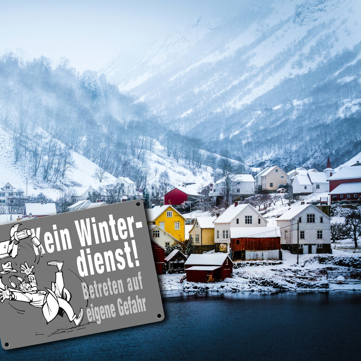 Kein Winterdienst Metallschild in 15x20 cm mit Spruch Betreten auf eigene Gefahr