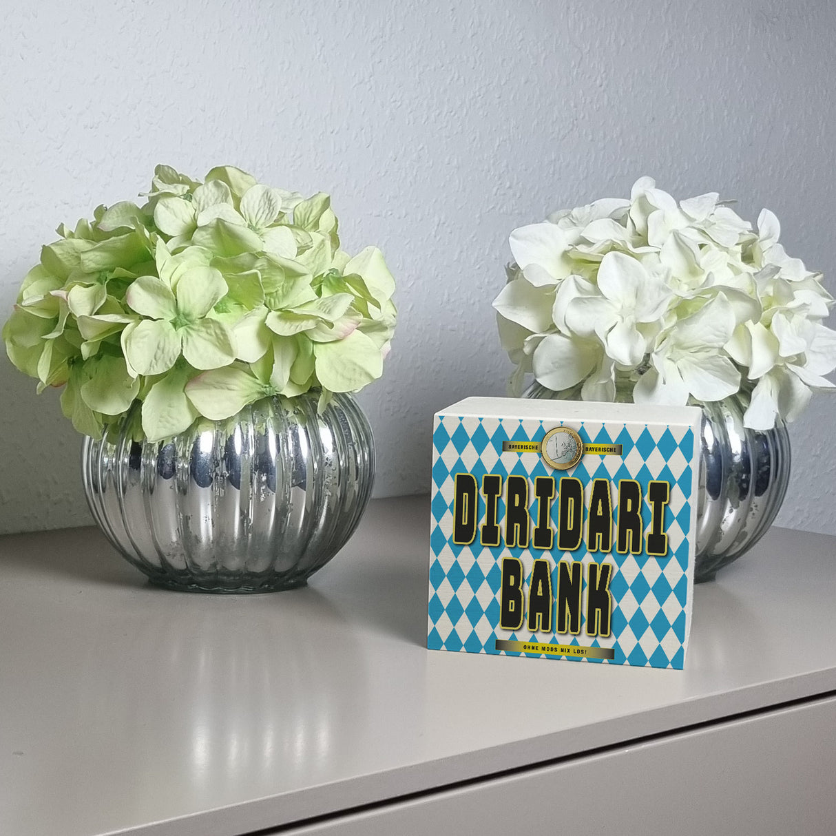 Diridari Bank Bayernflagge Spardose mit Spruch Ohne Moos nix los