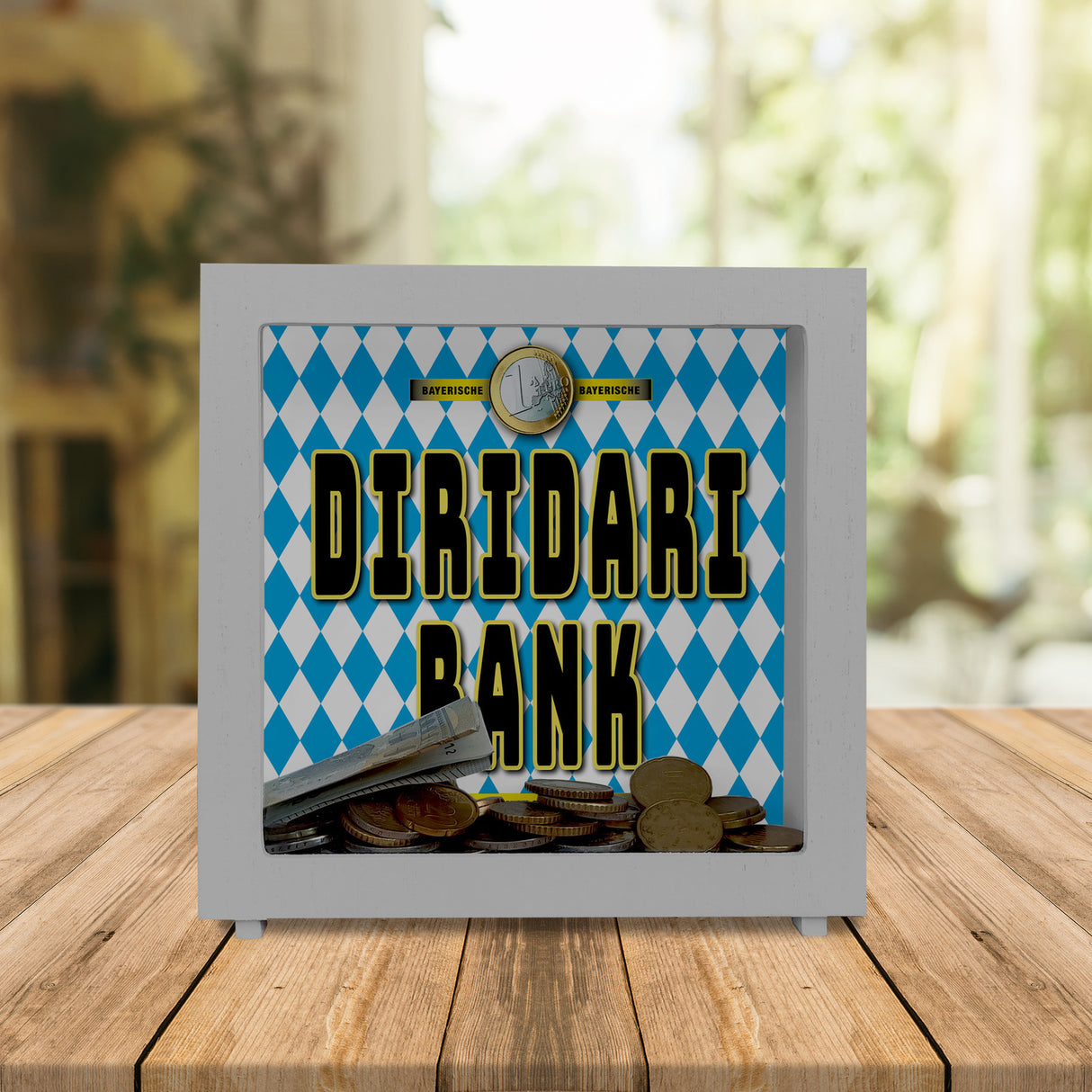 Diridari Bank Bayernflagge Spardose mit Spruch Ohne Moos nix los
