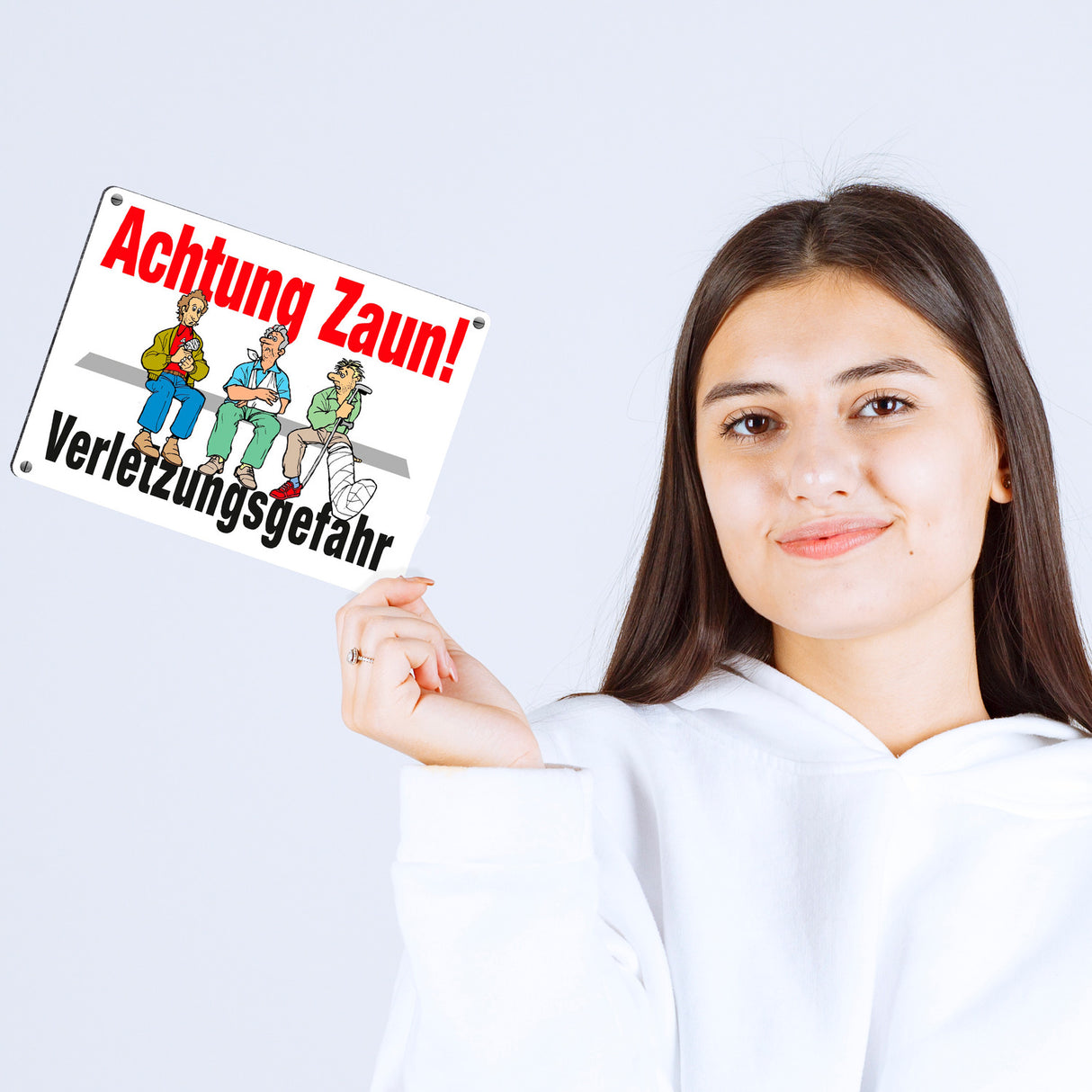 Achtung Zaun Metallschild in 15x20 cm mit Spruch Verletzungsgefahr