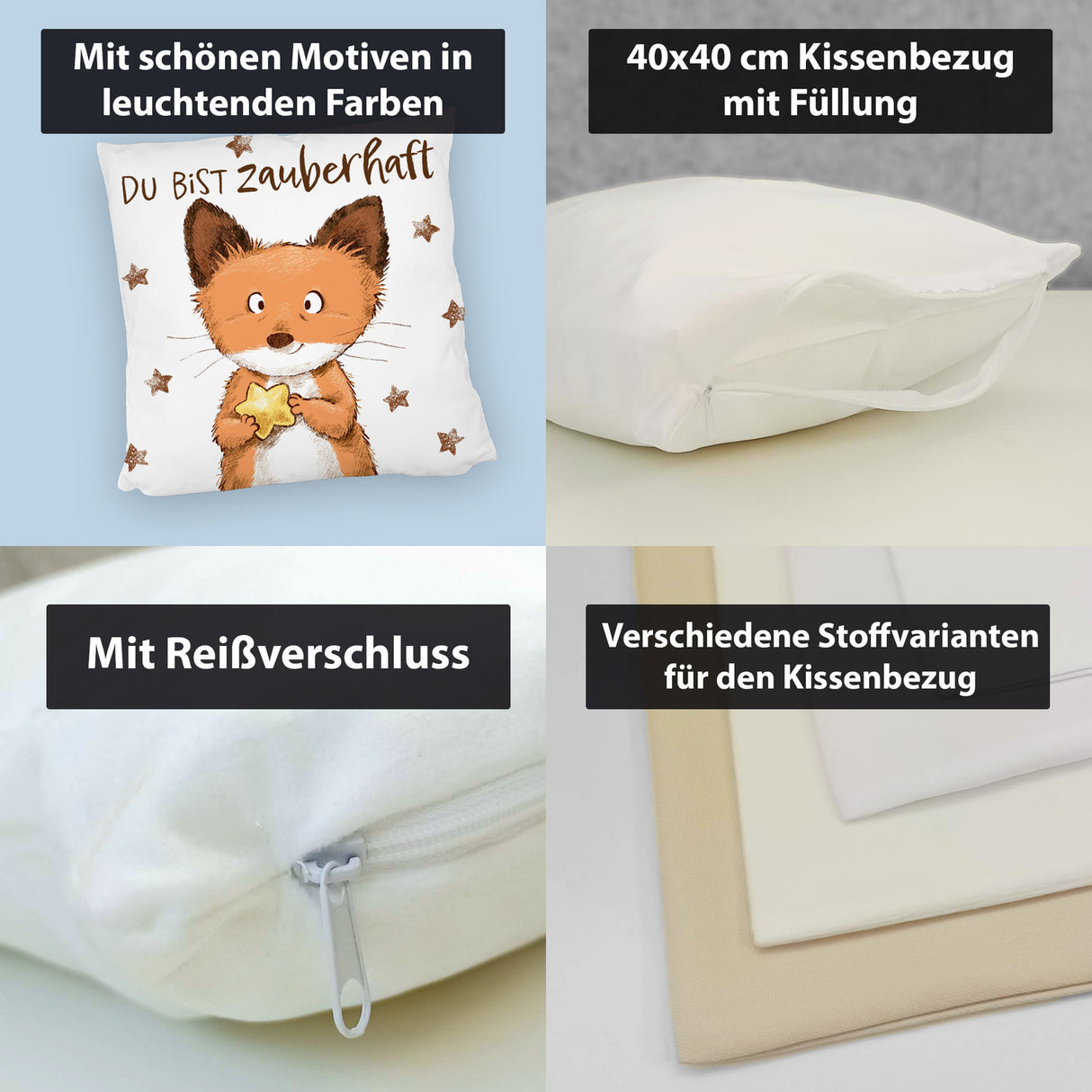 Fuchs Kissen mit Spruch Du bist zauberhaft