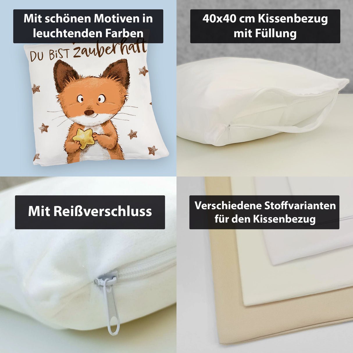 Fuchs Kissen mit Spruch Du bist zauberhaft