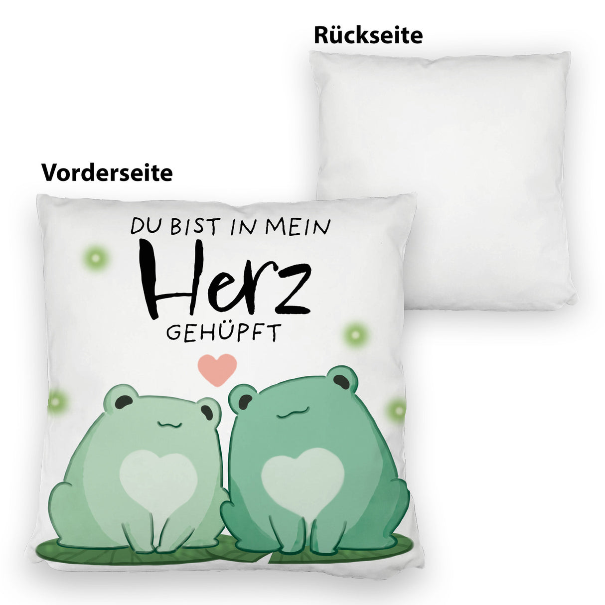 Frosch Kissen mit Spruch Du bist in mein Herz gehüpft
