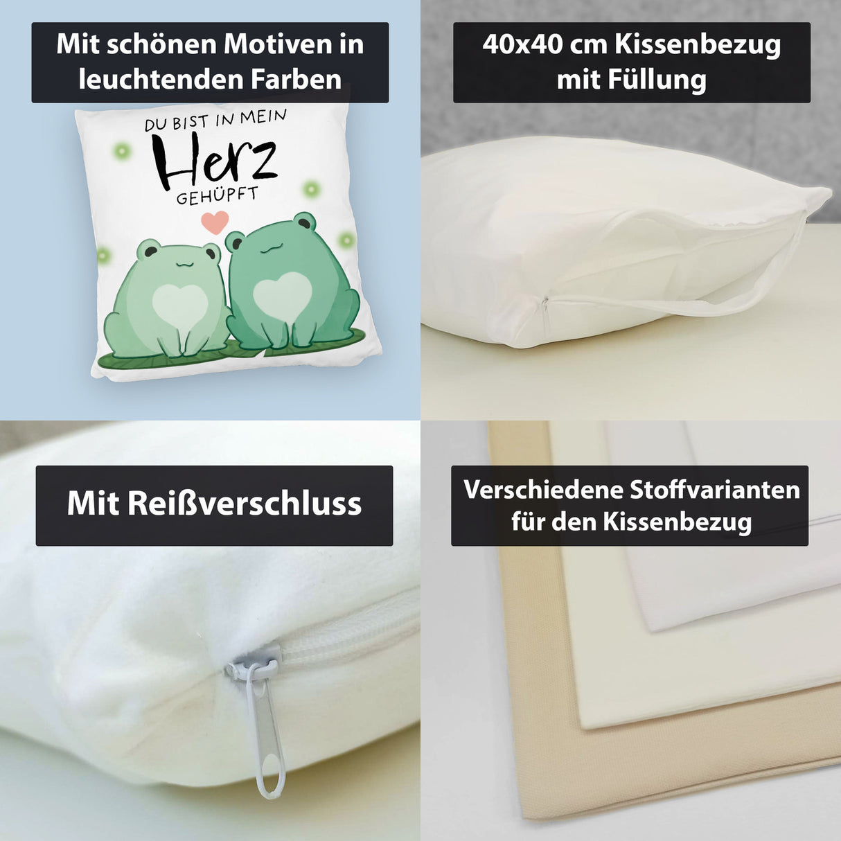 Frosch Kissen mit Spruch Du bist in mein Herz gehüpft