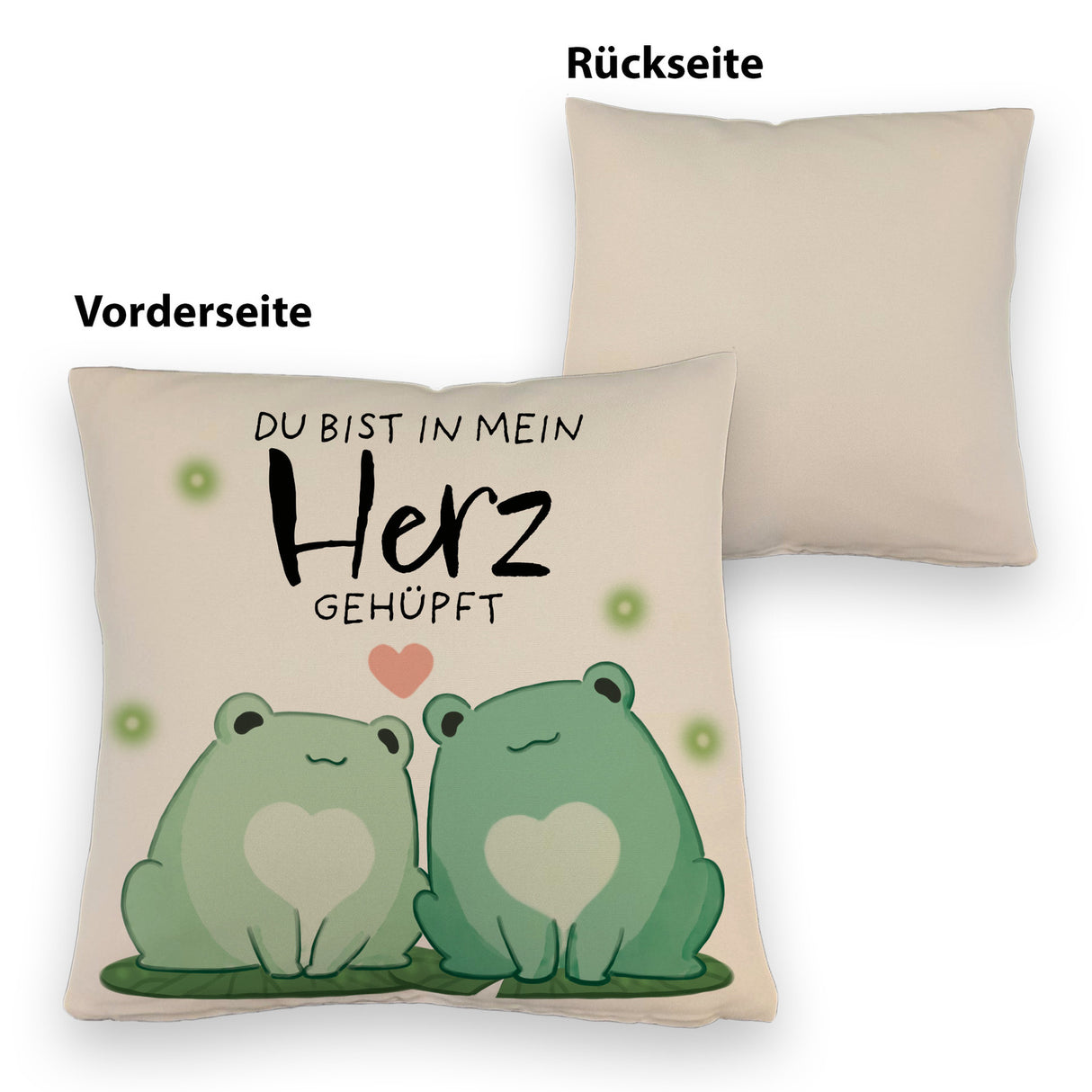 Frosch Kissen mit Spruch Du bist in mein Herz gehüpft