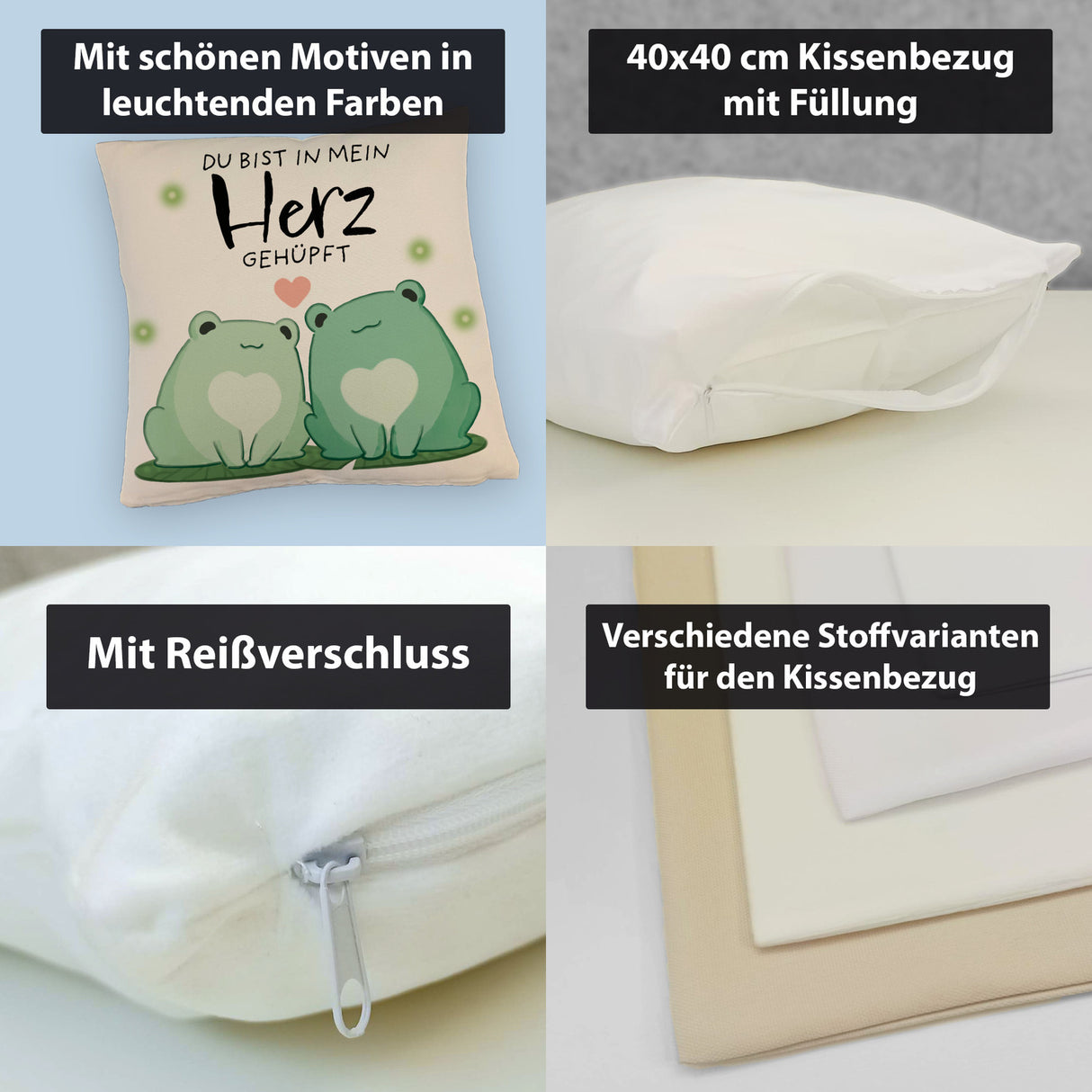 Frosch Kissen mit Spruch Du bist in mein Herz gehüpft