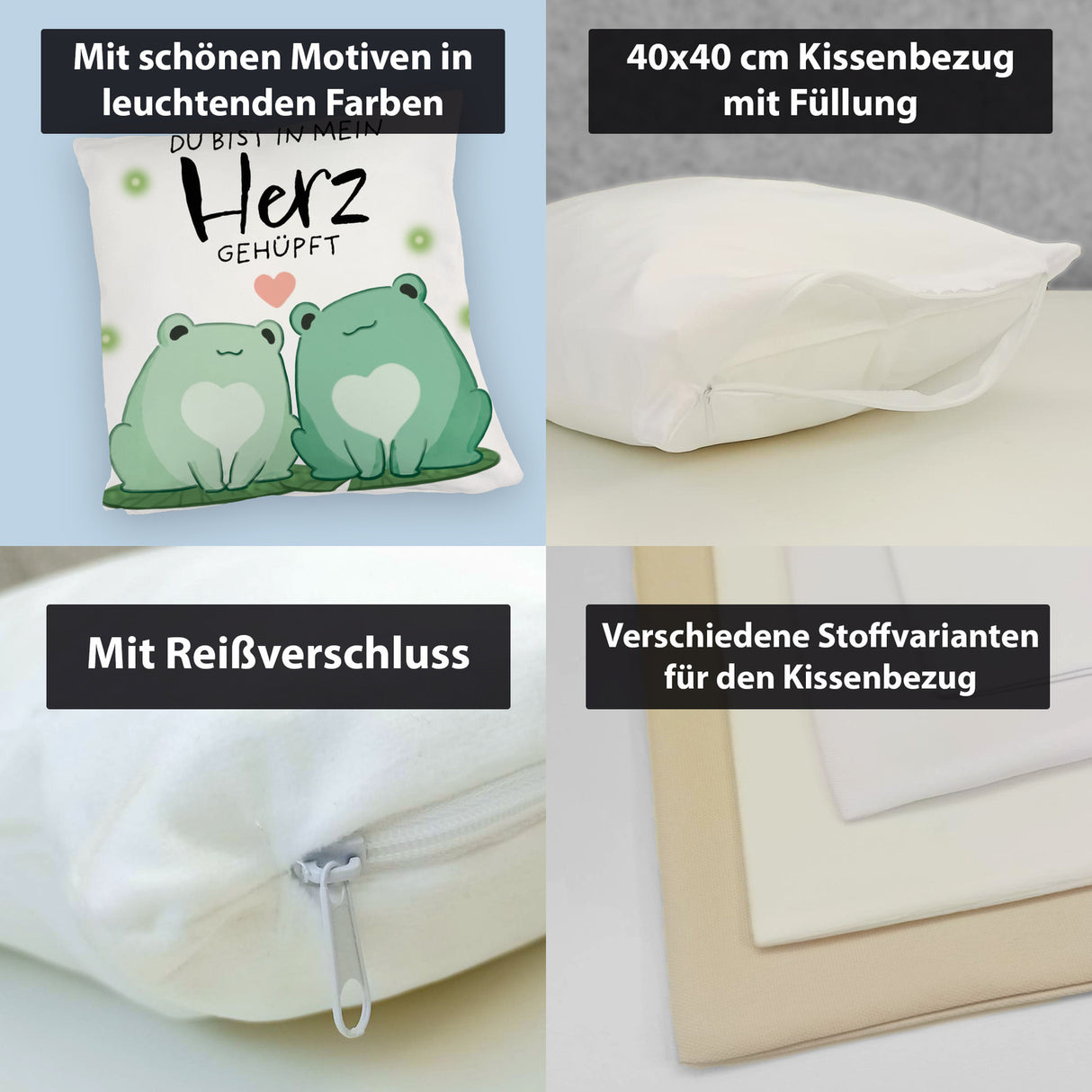 Frosch Kissen mit Spruch Du bist in mein Herz gehüpft