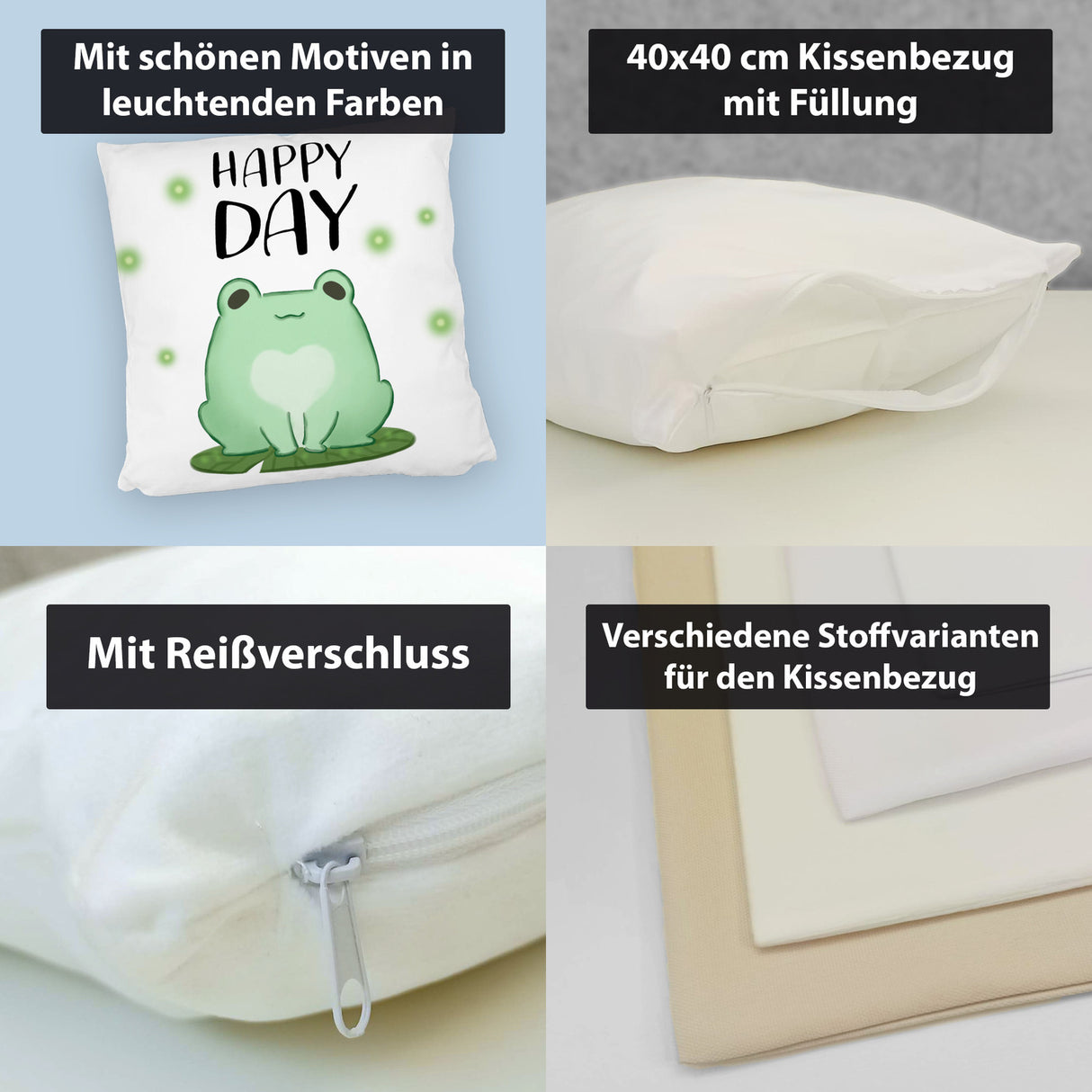 Frosch Kissen mit Spruch Happy Day
