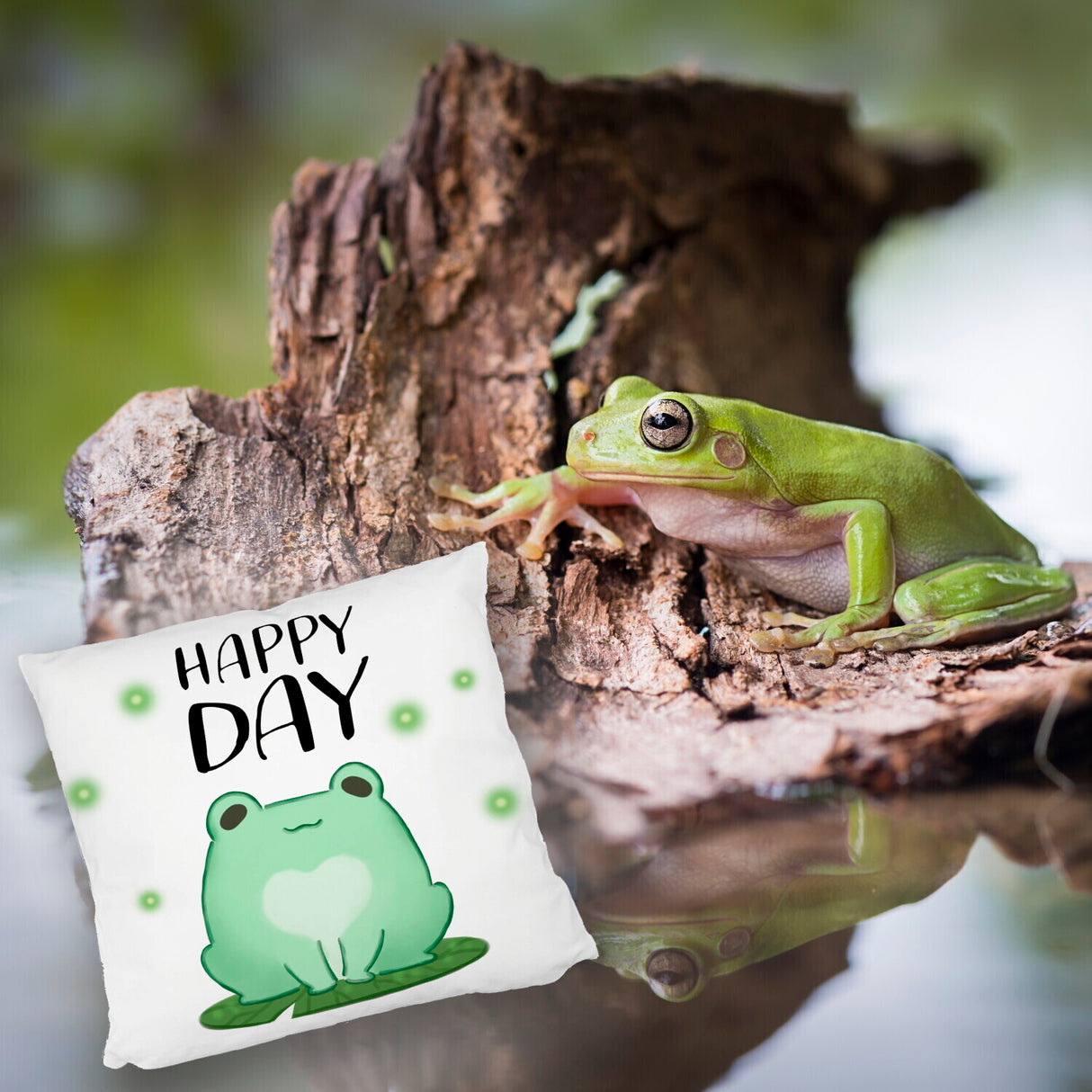 Frosch Kissen mit Spruch Happy Day