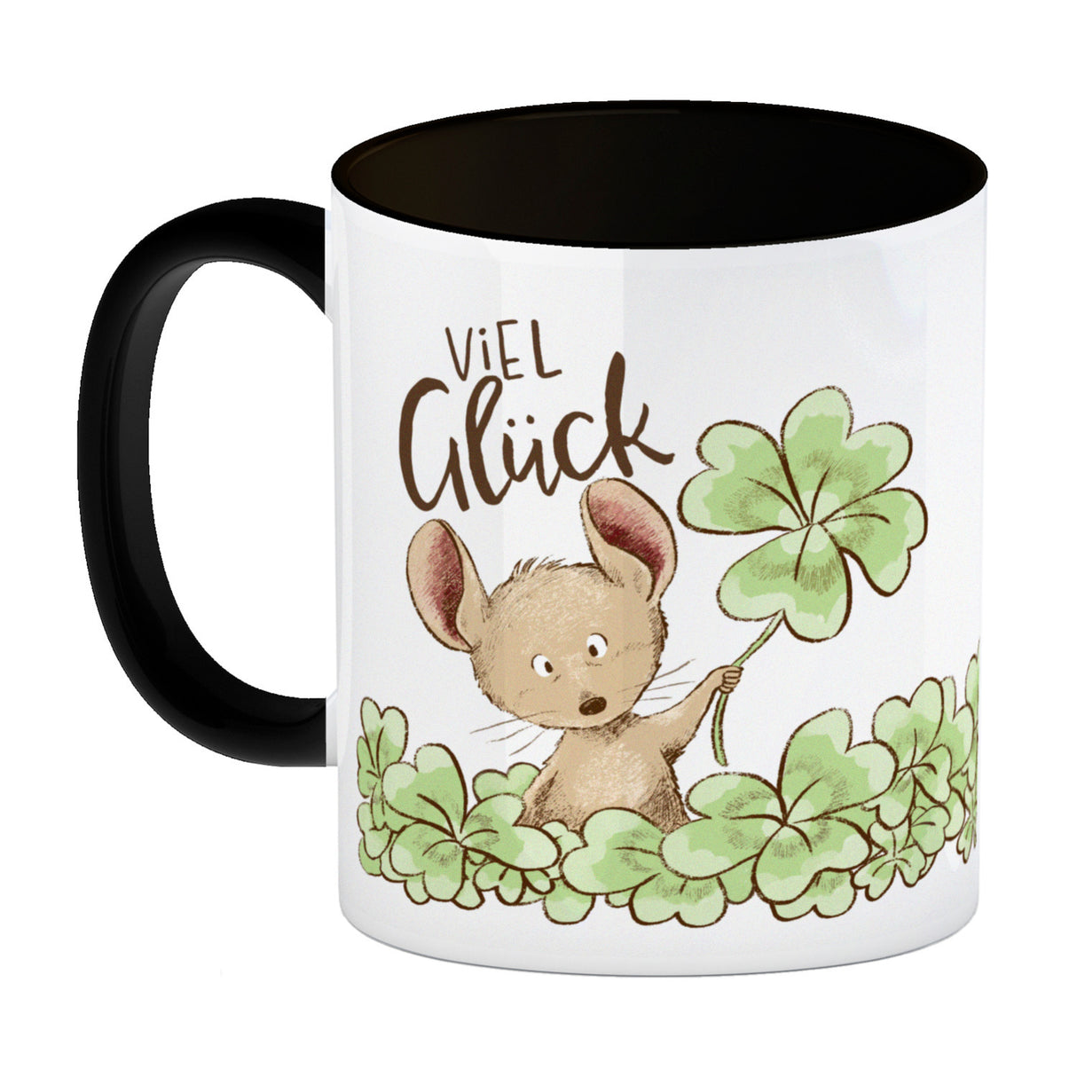 Maus Kaffeebecher mit Spruch Viel Glück