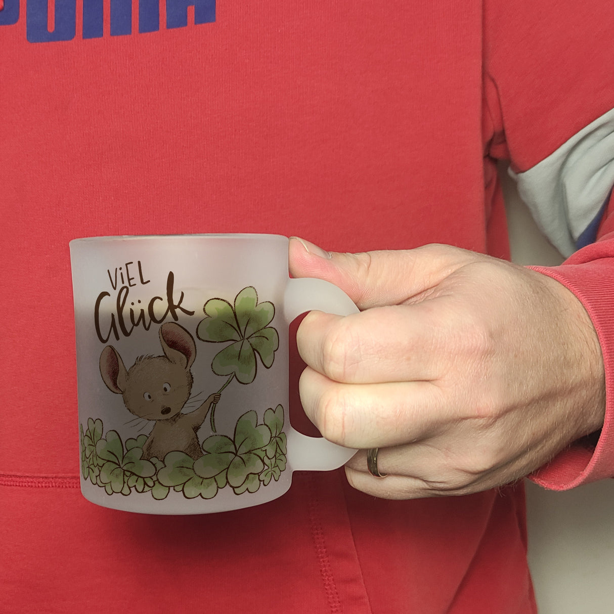 Maus Kaffeebecher mit Spruch Viel Glück
