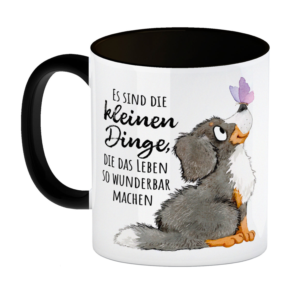 Hund Kaffeebecher mit Spruch Die kleinen Dinge machen das Leben so wunderbar