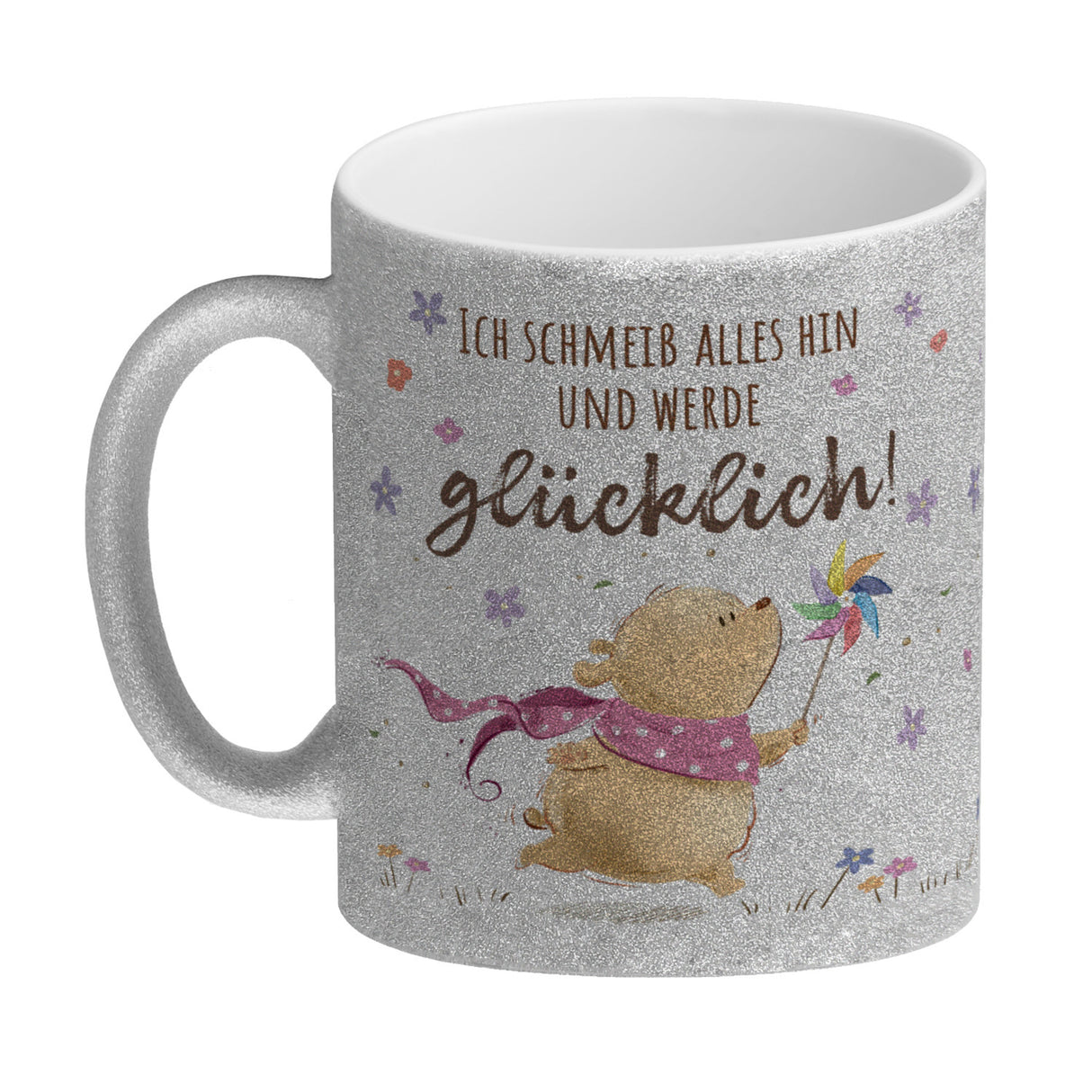 Glücklicher Bär Kaffeebecher mit Spruch Ich schmeiß alles hin