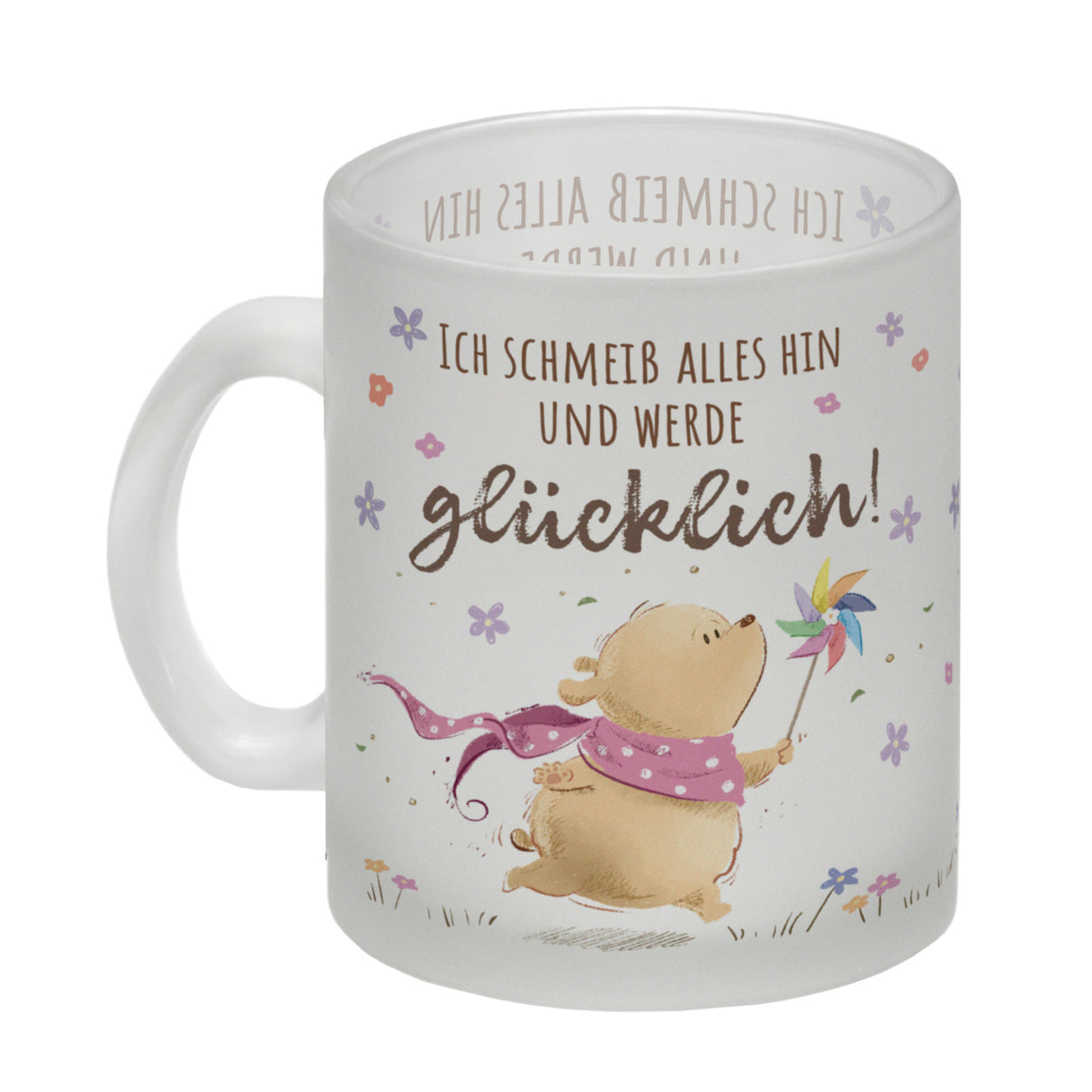 Glücklicher Bär Kaffeebecher mit Spruch Ich schmeiß alles hin