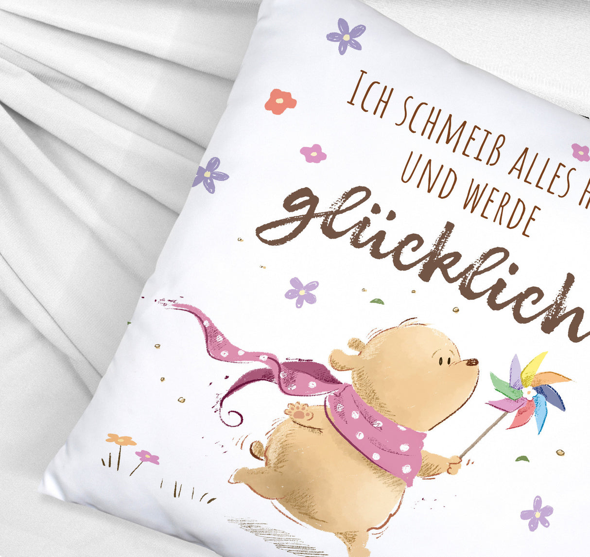 Glücklicher Bär Kissen mit Spruch Ich schmeiß alles hin