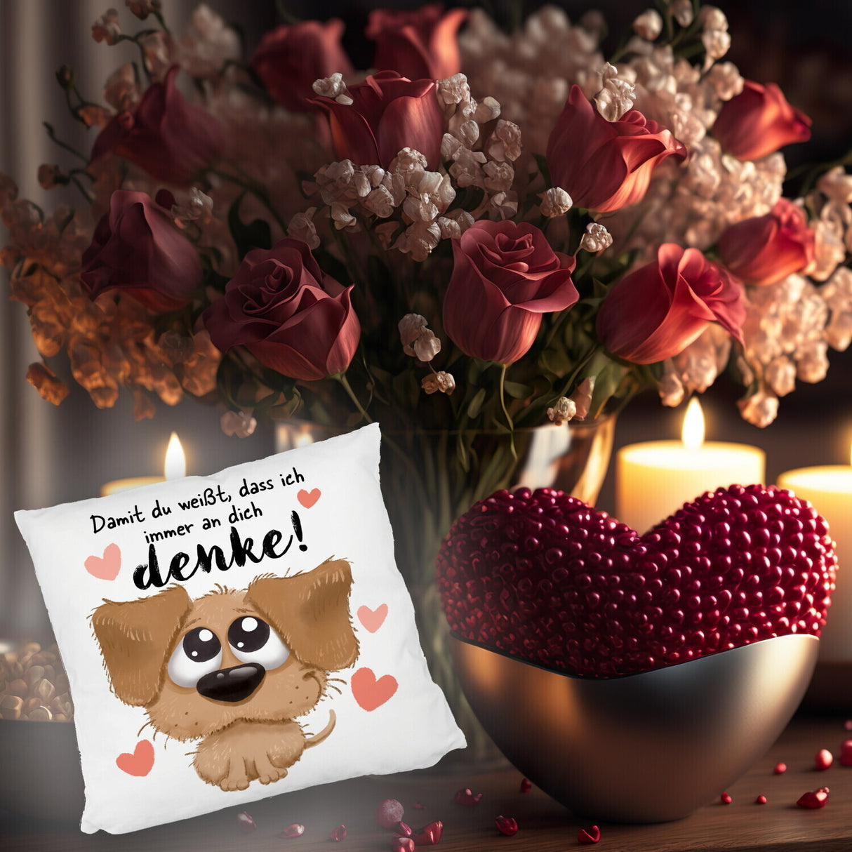 Hund Kissen mit Spruch Damit du weißt dass ich immer an dich denke