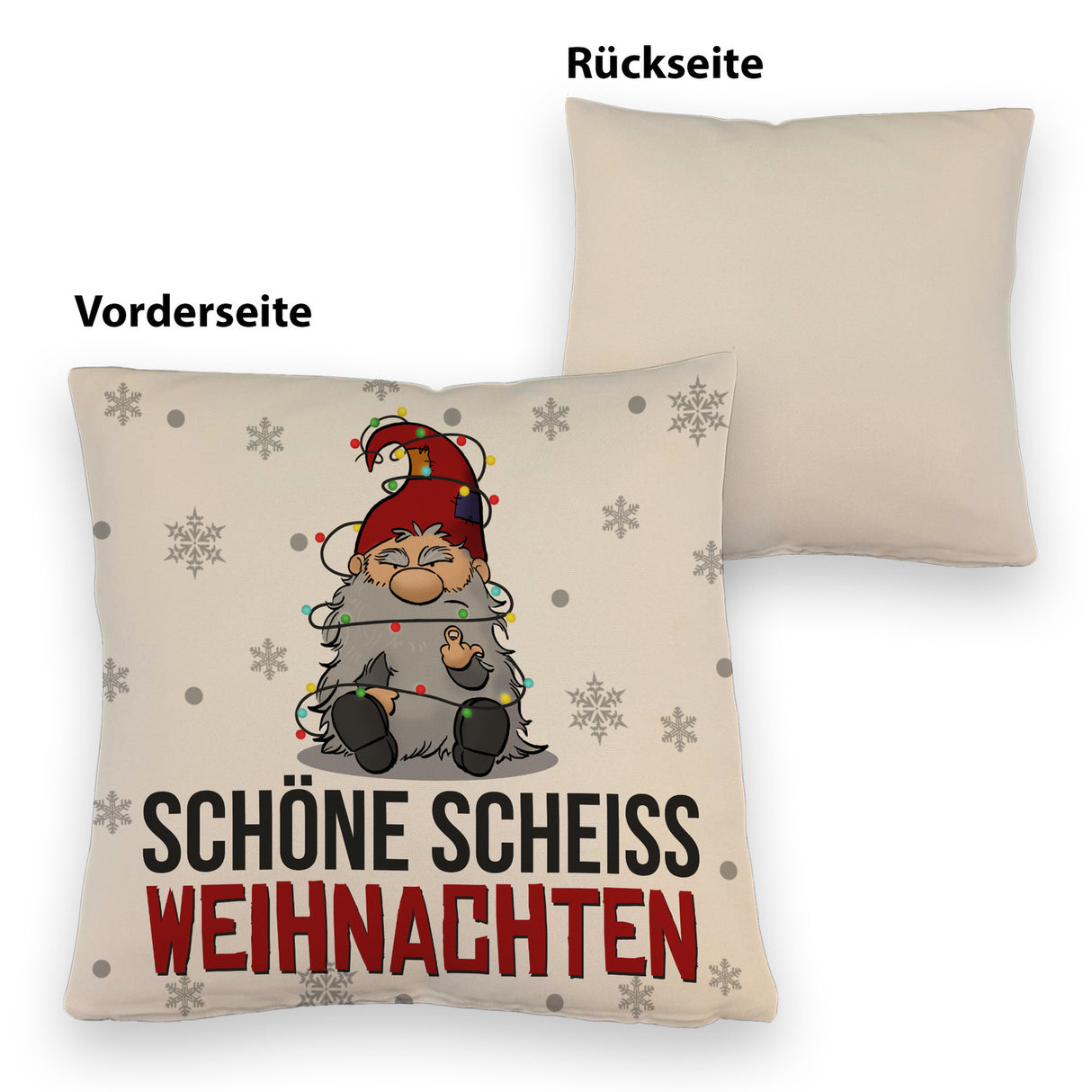 Grimmiger Wichtel Kissen mit Spruch Schöne scheiß Weihnachten