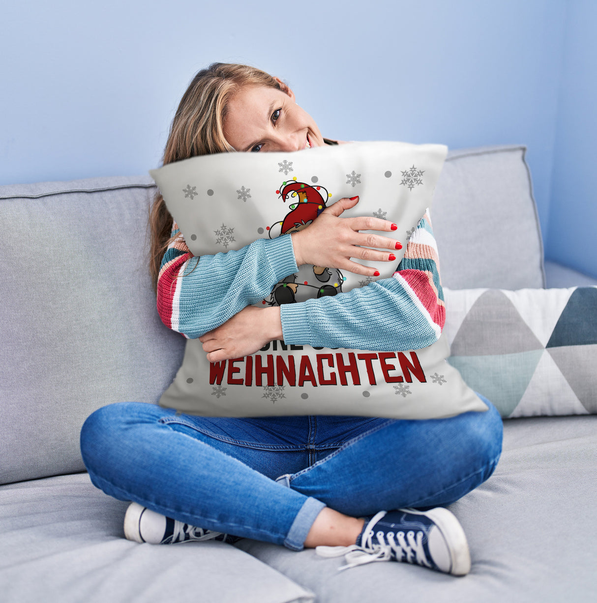 Grimmiger Wichtel Kissen mit Spruch Schöne scheiß Weihnachten