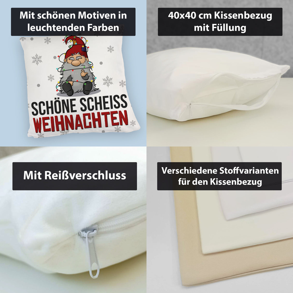 Grimmiger Wichtel Kissen mit Spruch Schöne scheiß Weihnachten