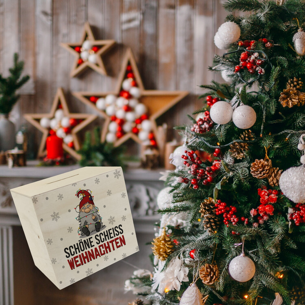 Grimmiger Wichtel Spardose mit Spruch Schöne scheiß Weihnachten