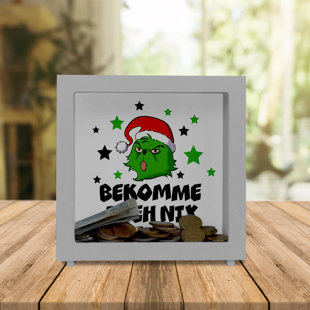 Weihnachtsmuffel Spardose mit Spruch Bekomme ja eh nix