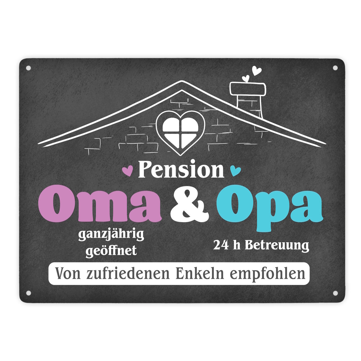 Pension Oma & Opa Metallschild in 15x20 cm mit Spruch Von zufriedenen Enkeln empfohlen
