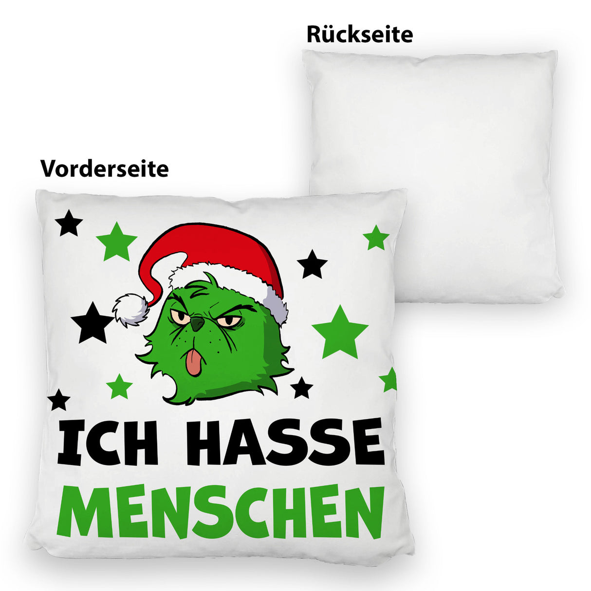 Weihnachtsmuffel Kissen mit Spruch Ich hasse Menschen