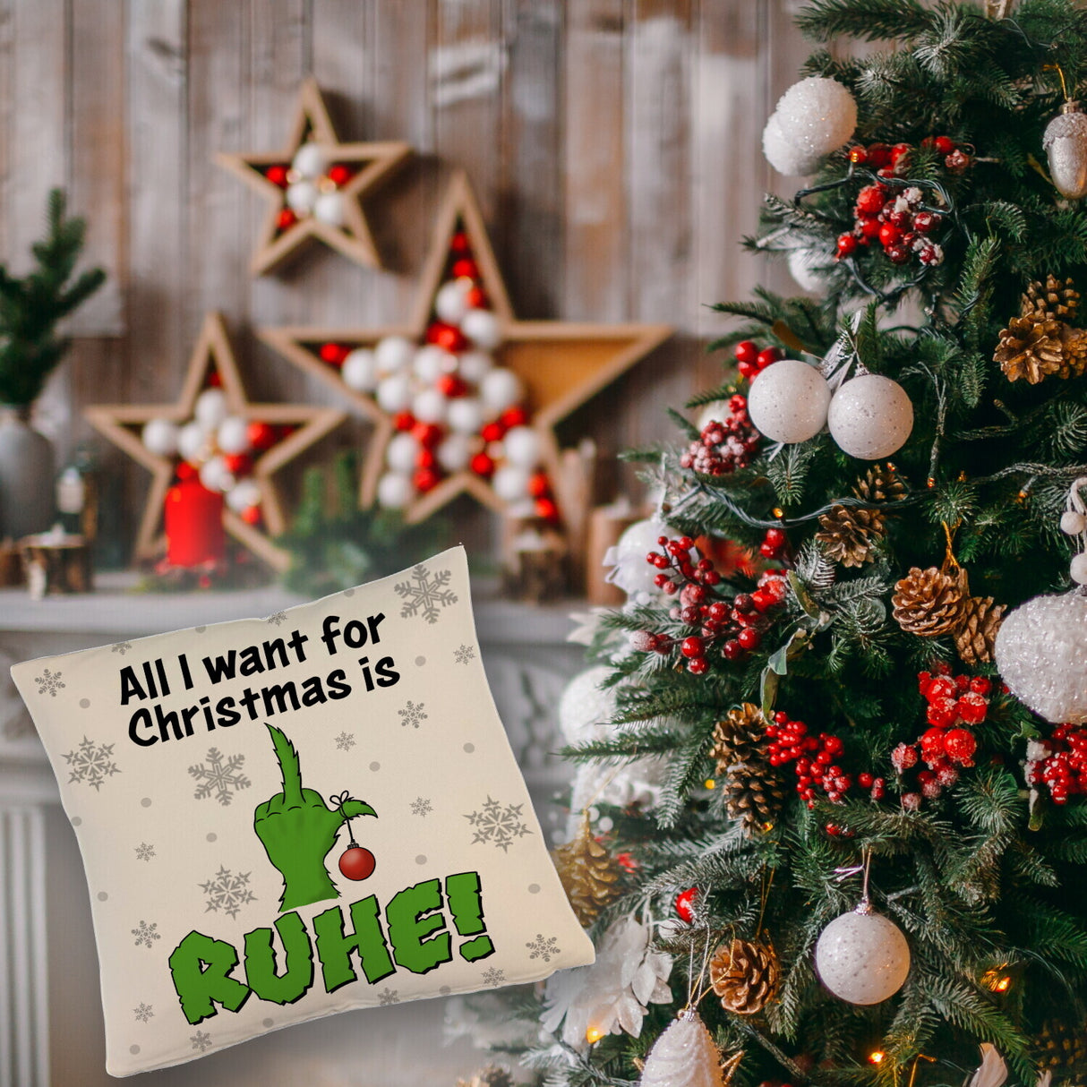 Weihnachtsmuffel Kissen mit Spruch All I want for Christmas is Ruhe