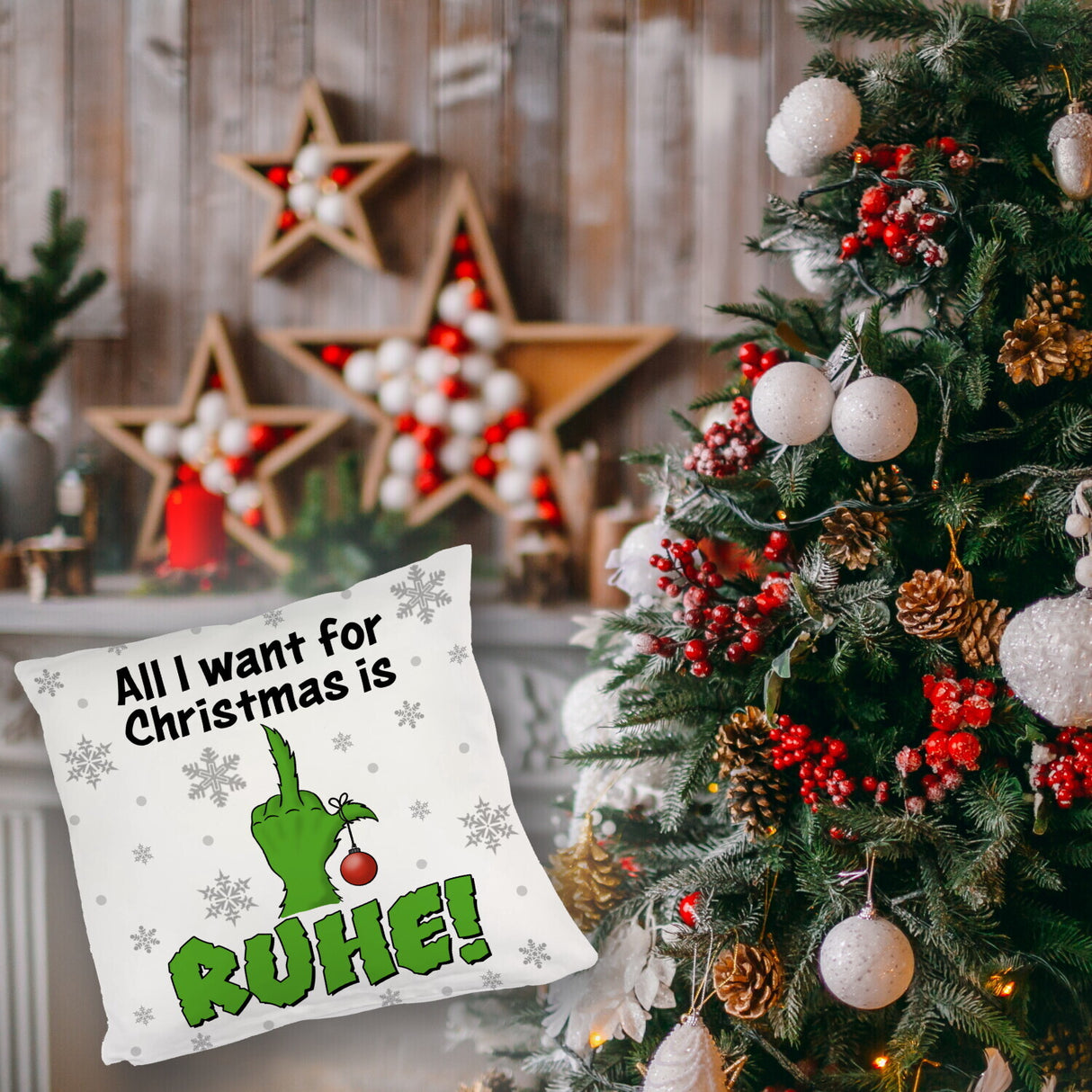 Weihnachtsmuffel Kissen mit Spruch All I want for Christmas is Ruhe
