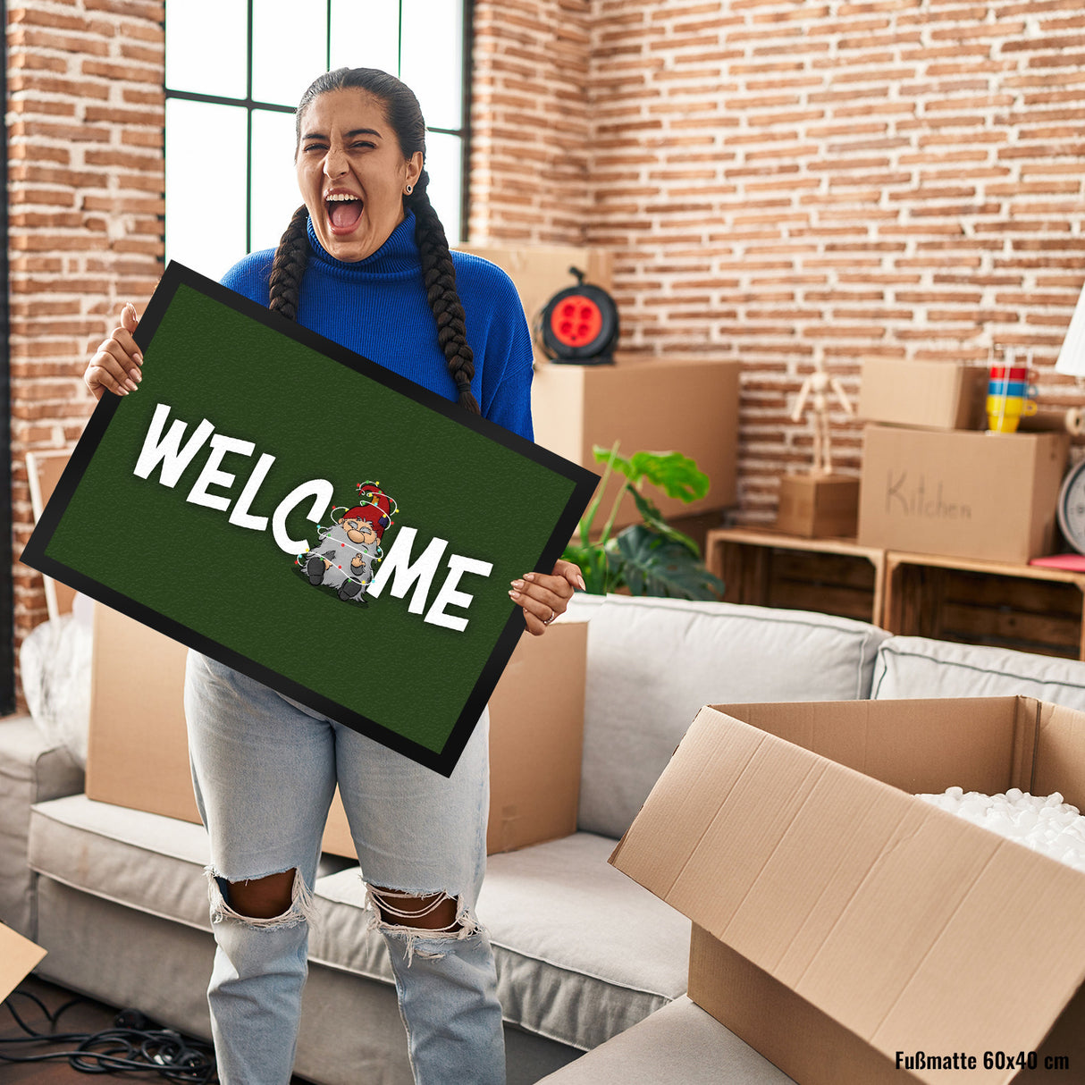 Grimmiger Wichtel Fußmatte in 35x50 cm mit Spruch Welcome