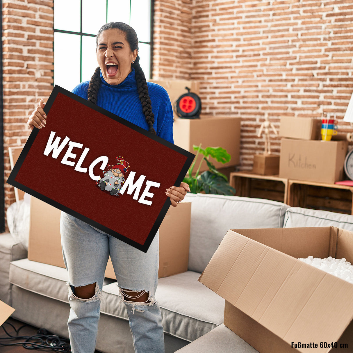 Grimmiger Wichtel Fußmatte in 35x50 cm mit Spruch Welcome