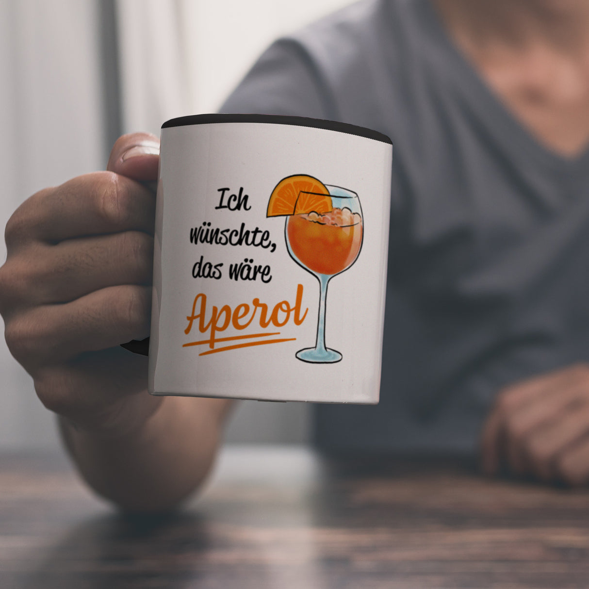 Cocktail Kaffeebecher mit Spruch Ich wünschte das wäre Aperol