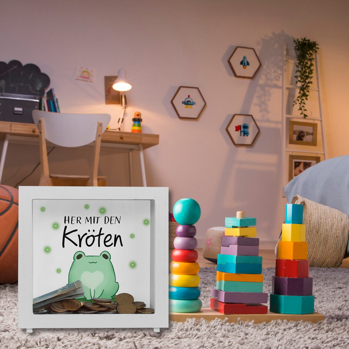 Frosch Spardose mit Spruch Her mit den Kröten