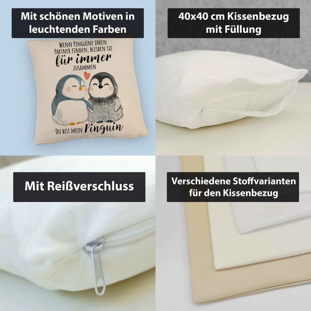 Pinguinpärchen Kissen mit Spruch Du bist mein Pinguin