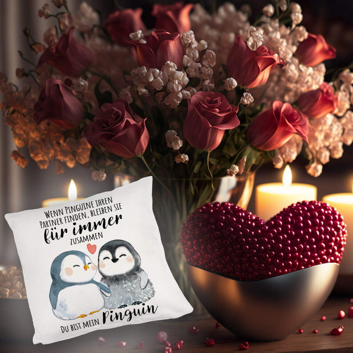 Pinguinpärchen Kissen mit Spruch Du bist mein Pinguin