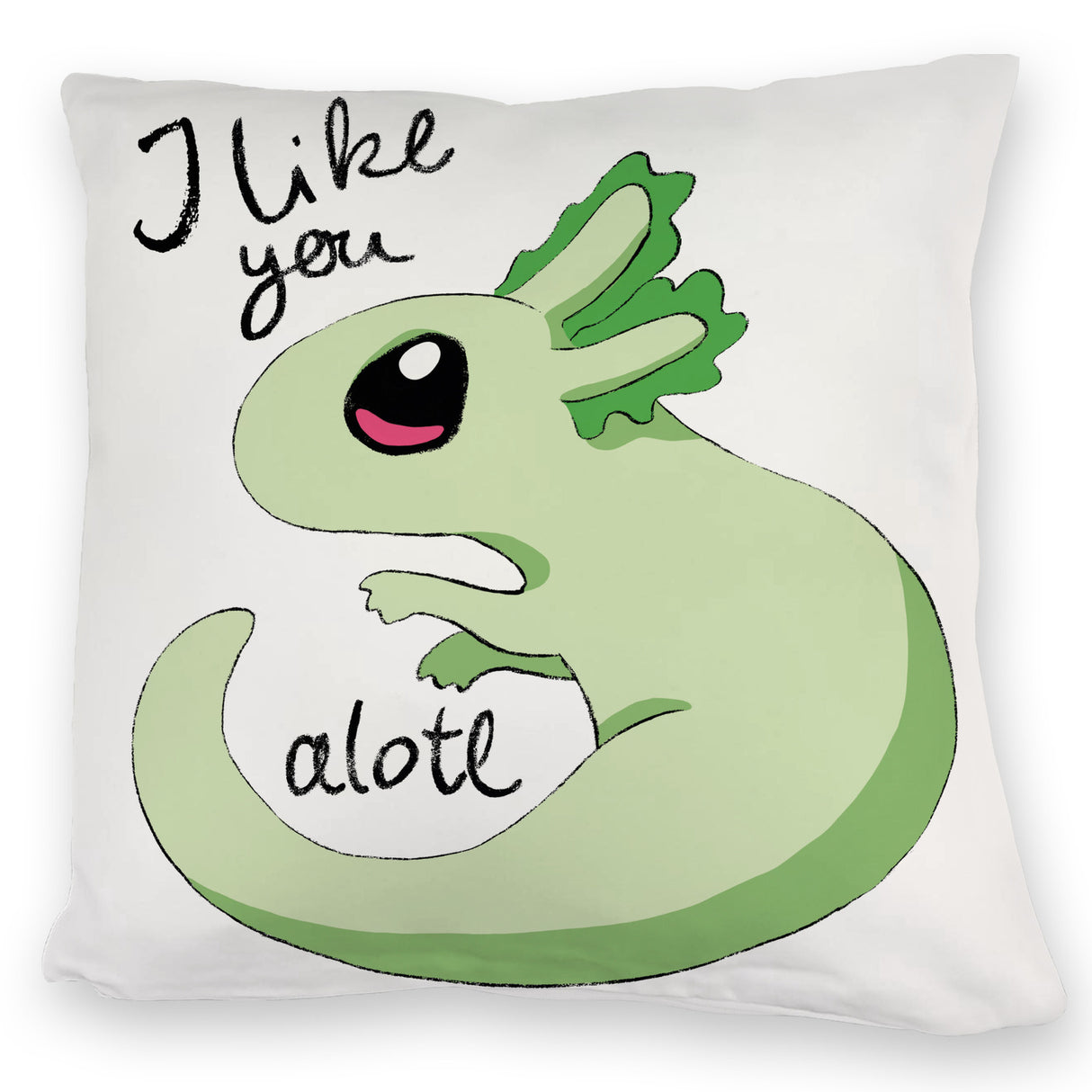 Axolotl Kissen in rosa mit Spruch I like you alotl