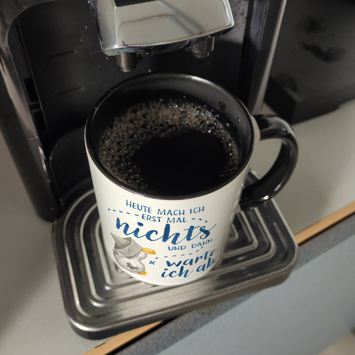 Möwe Kaffeebecher mit Spruch Heute mach ich erst mal nichts