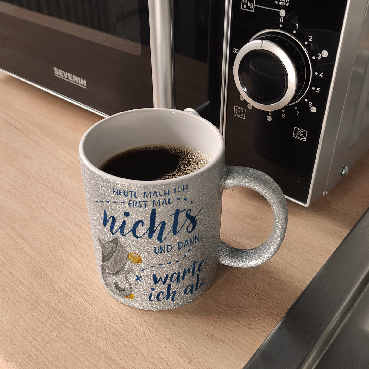 Möwe Kaffeebecher mit Spruch Heute mach ich erst mal nichts