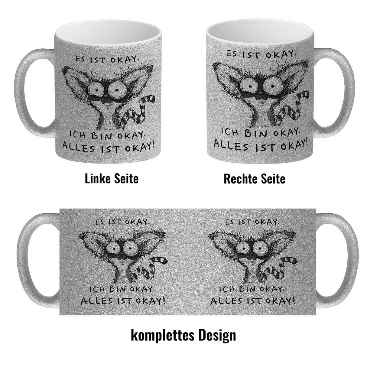 Verrückter Lemur Kaffeebecher mit Spruch Es ist okay Ich bin okay Alles ist okay