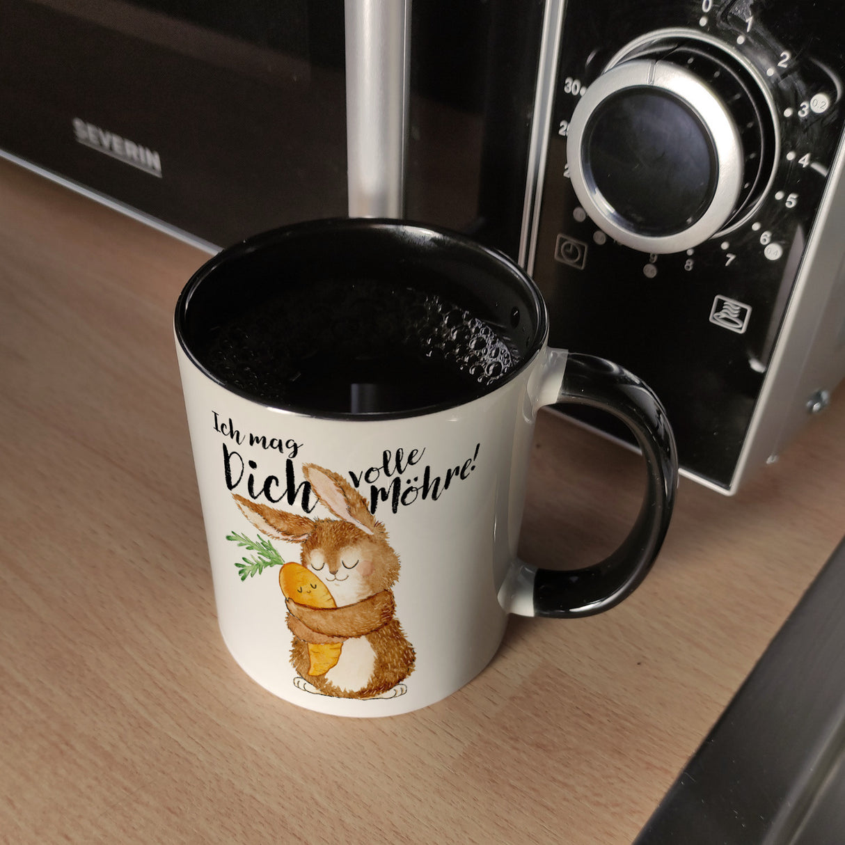 Hase Kaffeebecher mit Spruch Ich mag dich volle Möhre