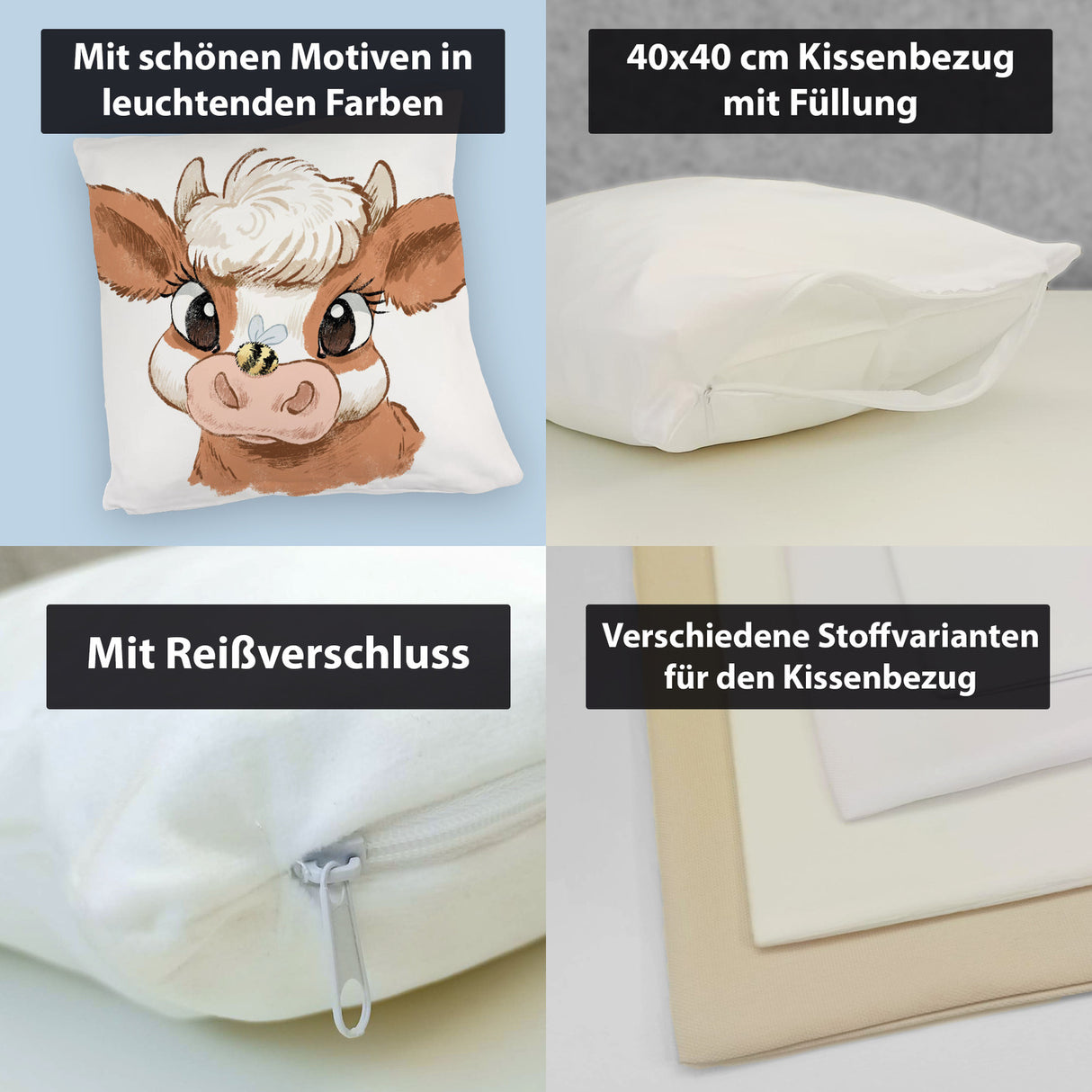 Baby Kuh Kissen mit dicker Hummel