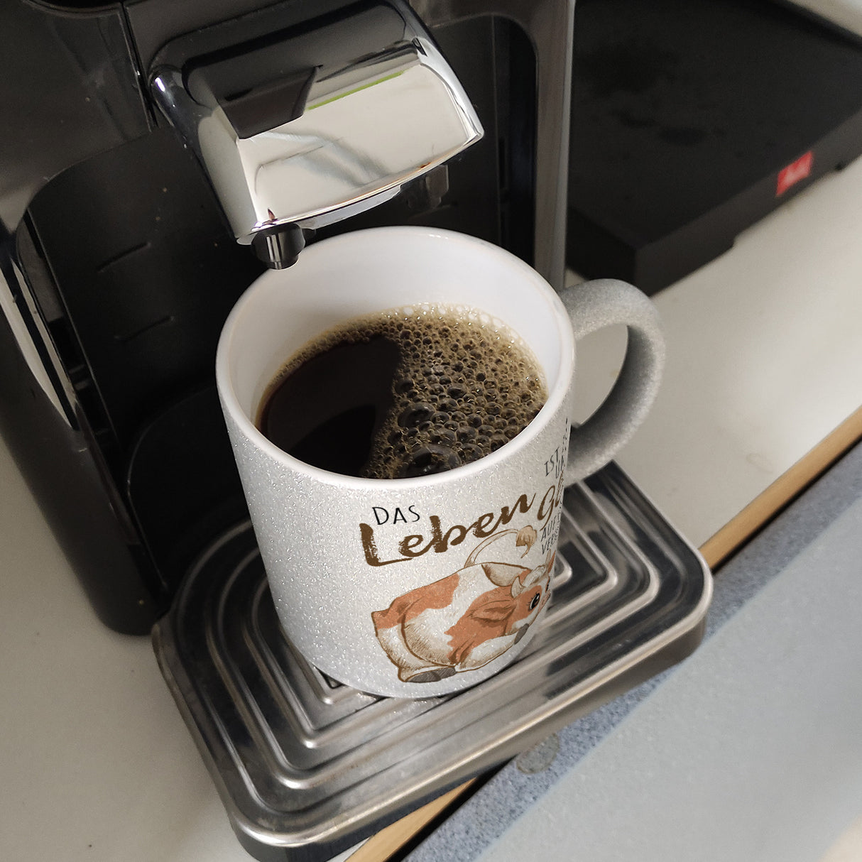 Kuh Kaffeebecher mit Spruch Das Leben ist zu kurz um das Glück zu verschieben
