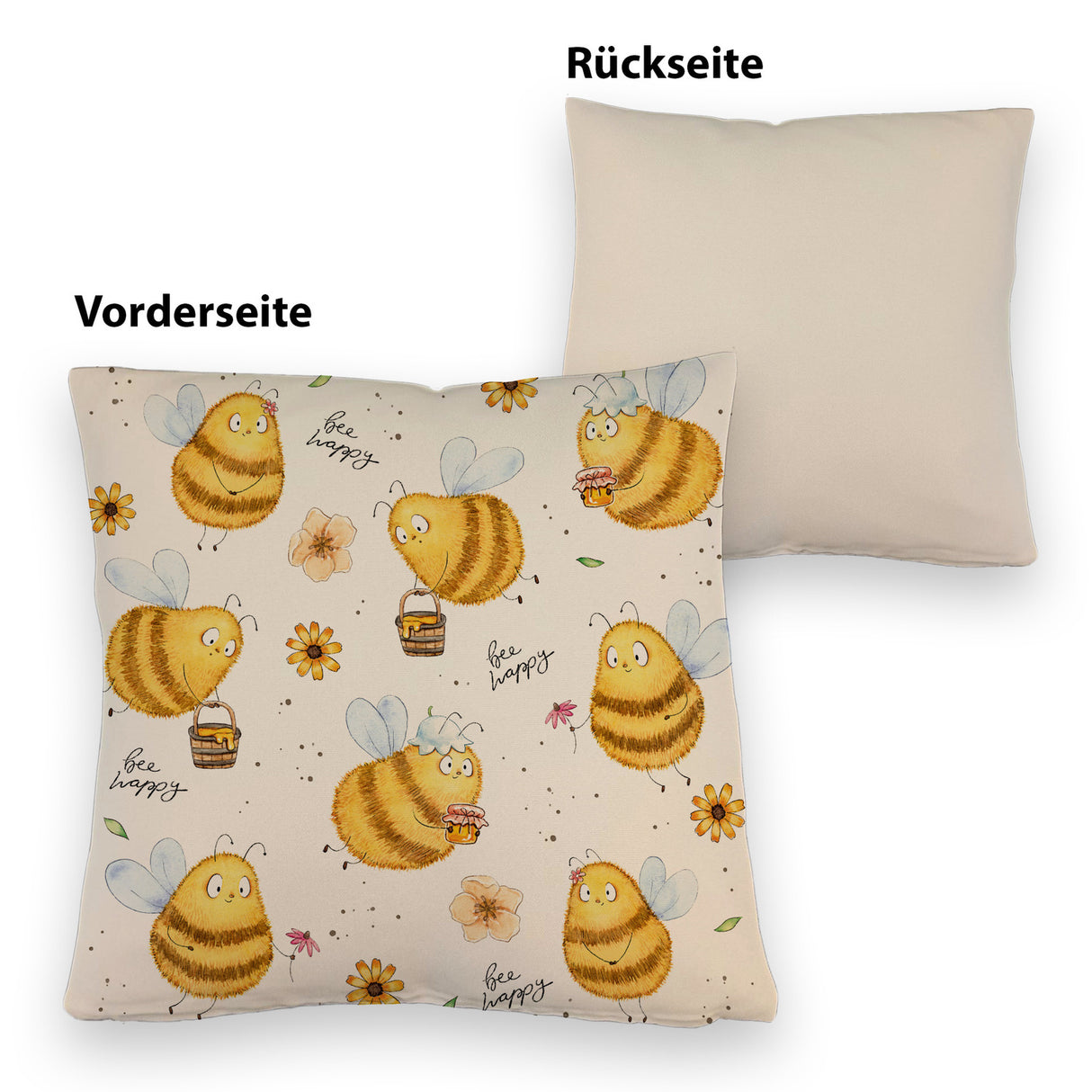 Pummel Biene Kissen mit Spruch Bee happy