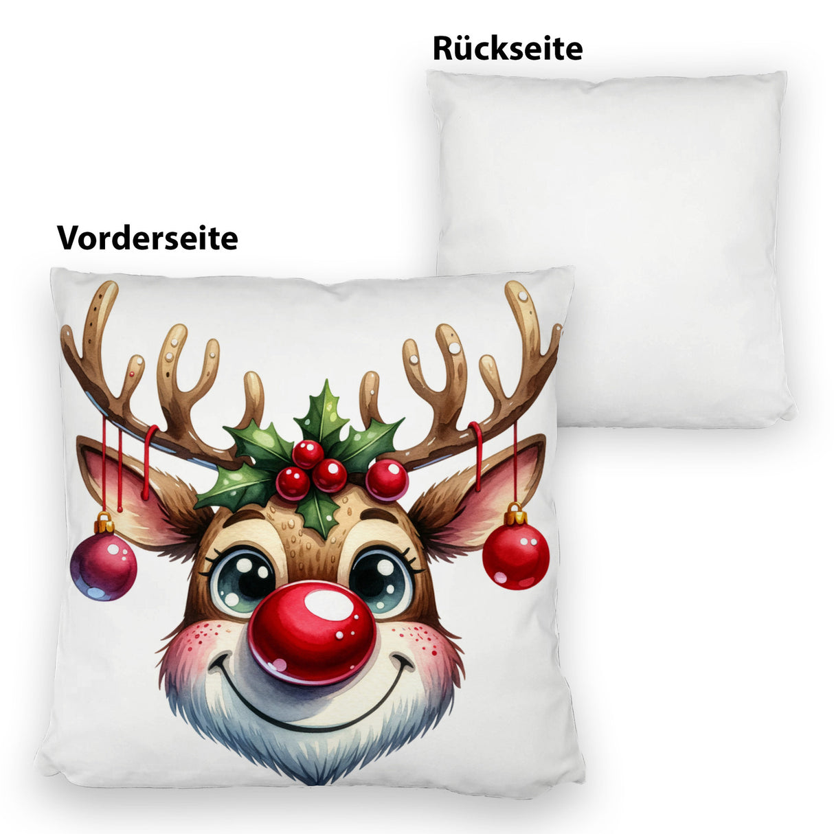 Rentier mit Weihnachtskugeln Kissen
