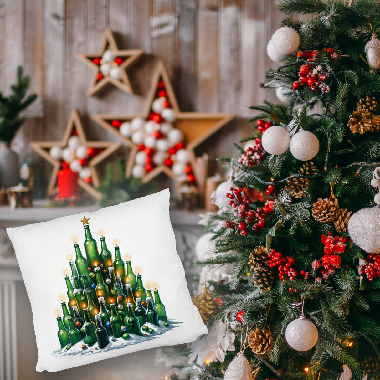 Weihnachtsbaum aus Bierflaschen Kissen